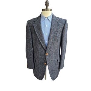 Stanley Blacker x Harris Tweed Mens Gray Wool Blazer Sport‎ Coat USA VTG Sz 44 R